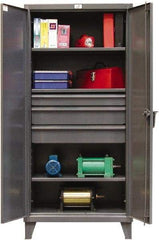 Strong Hold - 3 Shelf 3 Bin Locking Storage Cabinet - Steel, 36" Wide x 24" Deep x 78" High, Dark Gray - Apex Tool & Supply