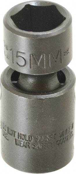 Proto - 3/8" Drive 15mm Standard Universal Impact Socket - 6 Points, 2-3/32" OAL - Apex Tool & Supply