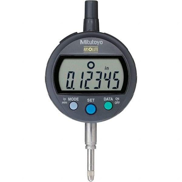 Mitutoyo - 0 to 1/2" Range, 0.00005" Graduation, Electronic Drop Inidicator - Flat Back, 0.00012" Accuracy, LCD Display, Inch & Metric - Apex Tool & Supply