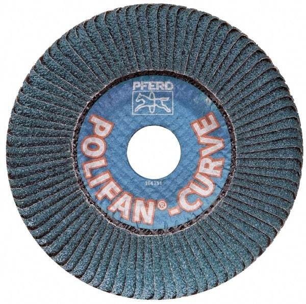 PFERD - 40 Grit, 5" Disc Diam, 5/8-11 Center Hole, Type 27 Zirconia Alumina Flap Disc - 12,200 Max RPM, Fiberglass Backing, Arbor Attaching System, Coated - Apex Tool & Supply