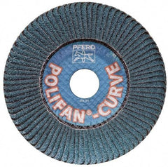 PFERD - 40 Grit, 5" Disc Diam, 5/8-11 Center Hole, Type 27 Zirconia Alumina Flap Disc - 12,200 Max RPM, Fiberglass Backing, Arbor Attaching System, Coated - Apex Tool & Supply
