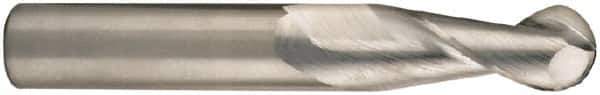 SGS - 3/8" Diam, 1" LOC, 2 Flute Solid Carbide Ball End Mill - Uncoated, Single End, 2-1/2" OAL, 3/8" Shank Diam, Spiral Flute - Apex Tool & Supply