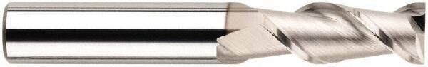 SGS - 3/8", 2-1/2" LOC, 3/8" Shank Diam, 4-1/4" OAL, 2 Flute, Solid Carbide Square End Mill - Single End, Uncoated, Spiral Flute, 45° Helix, Centercutting, Right Hand Cut, Right Hand Flute, Series 44 - Apex Tool & Supply