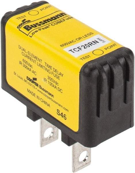 Cooper Bussmann - 300 VDC & 600 VAC, 20 Amp, Time Delay General Purpose Fuse - Plug-in Mount, 47.75mm OAL, 100 at DC, 200 (CSA RMS), 300 (UL RMS) kA Rating - Apex Tool & Supply
