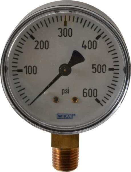 Wika - 2-1/2" Dial, 1/4 Thread, 0-600 Scale Range, Pressure Gauge - Lower Connection Mount, Accurate to 3-2-3% of Scale - Apex Tool & Supply