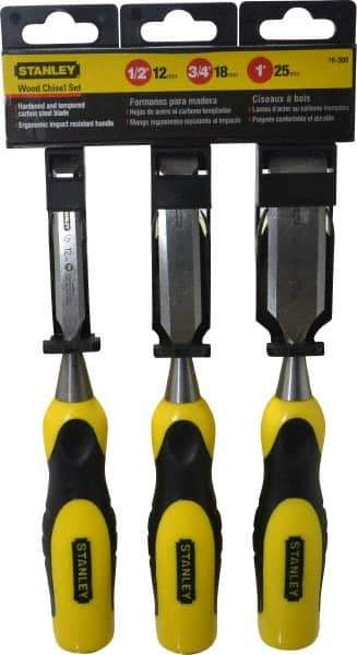 Stanley - 3 Piece Wood Chisel Set - 9" OAL, Bi-Material, Sizes Included 1/2 to 1" - Apex Tool & Supply