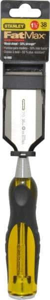 Stanley - 9" OAL x 1-1/2" Blade Width Wood Chisel - 1-1/2" Tip, Acetate & Rubber Grip Handle - Apex Tool & Supply