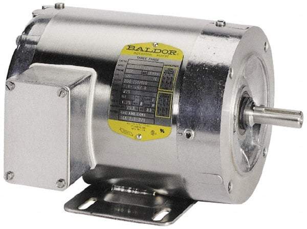 Baldor - 1 hp, TENV Enclosure, 1,725 RPM, 208-230/460 Volt, 60/50 Hz, Three Phase Energy Efficient Motor - Size 56C Frame, C-Face/Base Mount, 1 Speed, Ball Bearings, 1.60 Full Load Amps, F Class Insulation - Apex Tool & Supply