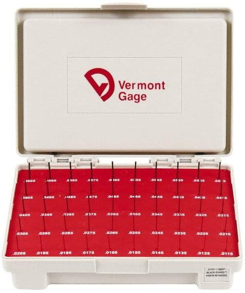 Vermont Gage - 50 Piece, 0.0115-0.0605 Inch Diameter Plug and Pin Gage Set - Minus 0.0001 Inch Tolerance, Class ZZ - Apex Tool & Supply