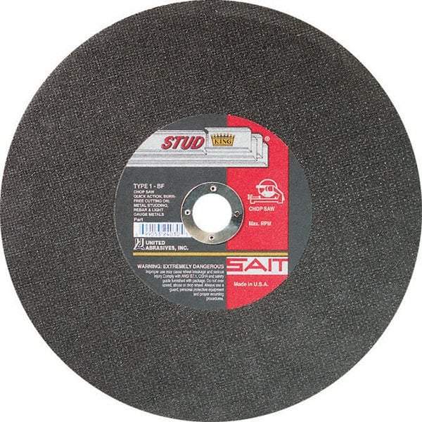 Sait - 14" Aluminum Oxide Cutoff Wheel - 3/32" Thick, 1" Arbor, 4,400 Max RPM, Use with Chop Saws - Apex Tool & Supply