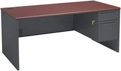 Hon - Steel-Reinforced High-Pressure Laminate/Metal Right Pedestal Desk - 66" Wide x 30" Deep x 29" High, Mahogany/Charcoal - Apex Tool & Supply