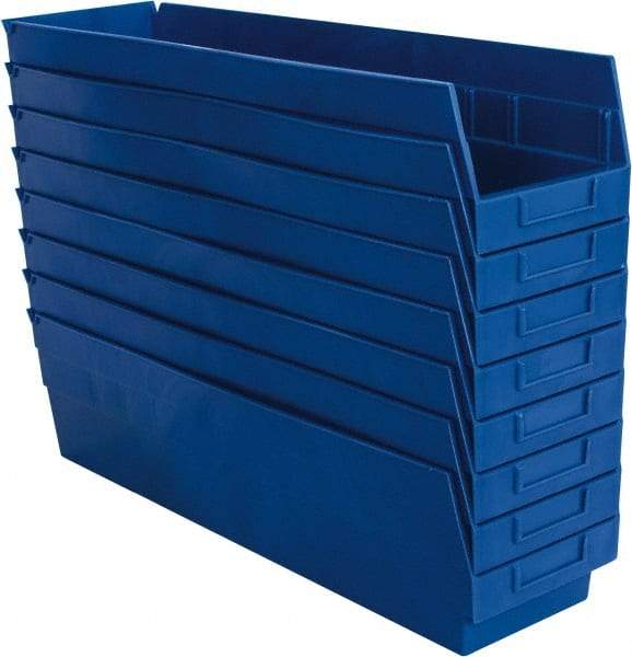 Quantum Storage - 50 Lb. Load Capacity, 23-5/8" Deep, Blue Polypropylene Hopper Shelf Bin - 6" High x 6-5/8" Wide x 23-5/8" Long - Apex Tool & Supply