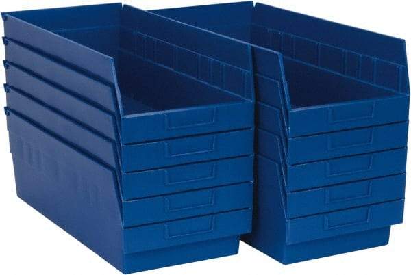 Quantum Storage - 50 Lb. Load Capacity, 17-7/8" Deep, Blue Polypropylene Hopper Shelf Bin - 6" High x 8-3/8" Wide x 17-7/8" Long - Apex Tool & Supply