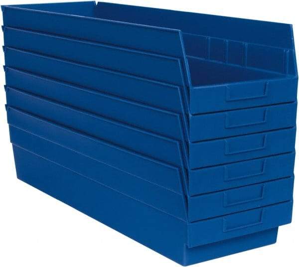 Quantum Storage - 50 Lb. Load Capacity, 23-5/8" Deep, Blue Polypropylene Hopper Shelf Bin - 6" High x 8-3/8" Wide x 23-5/8" Long - Apex Tool & Supply