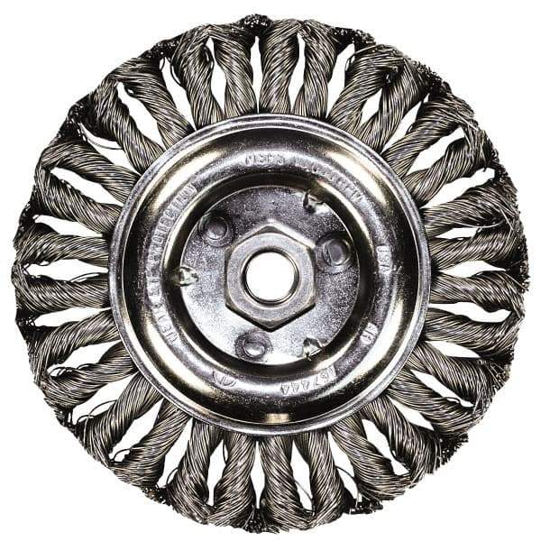 PFERD - 4" OD, 5/8-11 Arbor Hole, Knotted Stainless Steel Wheel Brush - 3/8" Face Width, 3/4" Trim Length, 0.02" Filament Diam, 15,000 RPM - Apex Tool & Supply