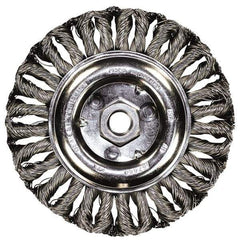 PFERD - 4" OD, 5/8-11 Arbor Hole, Knotted Steel Wheel Brush - 3/8" Face Width, 3/4" Trim Length, 0.02" Filament Diam, 20,000 RPM - Apex Tool & Supply