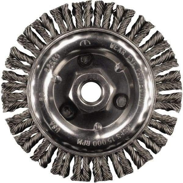 PFERD - 6" OD, 5/8-11 Arbor Hole, Knotted Stainless Steel Wheel Brush - 3/16" Face Width, 1-1/2" Trim Length, 0.02" Filament Diam, 12,500 RPM - Apex Tool & Supply