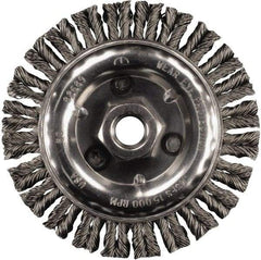 PFERD - 4" OD, 5/8-11 Arbor Hole, Knotted Stainless Steel Wheel Brush - 3/16" Face Width, 3/4" Trim Length, 0.02" Filament Diam, 20,000 RPM - Apex Tool & Supply