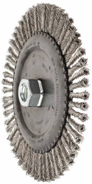 PFERD - 6-7/8" OD, 5/8-11 Arbor Hole, Knotted Stainless Steel Wheel Brush - 3/16" Face Width, 1-1/2" Trim Length, 0.02" Filament Diam, 9,000 RPM - Apex Tool & Supply