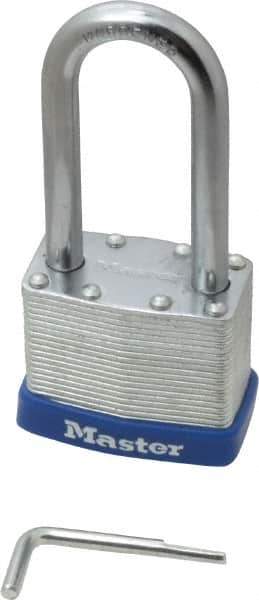 Master Lock - 2" Body Width, 2-1/4" Shackle Clearance, Laminated Steel Zinc Coating Combination Lock - 5/16" Shackle Diam, 15/16" Shackle Width - Apex Tool & Supply