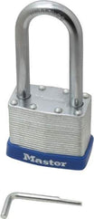Master Lock - 2" Body Width, 2-1/4" Shackle Clearance, Laminated Steel Zinc Coating Combination Lock - 5/16" Shackle Diam, 15/16" Shackle Width - Apex Tool & Supply