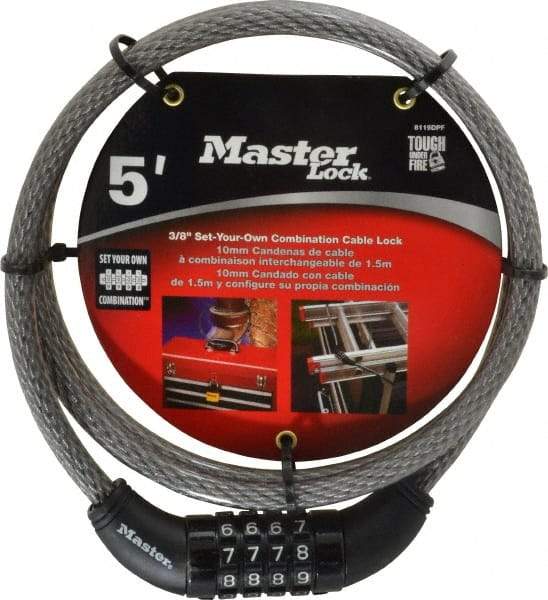 Master Lock - 5' Long Combination Cable Lock - 3/8" Diam - Apex Tool & Supply