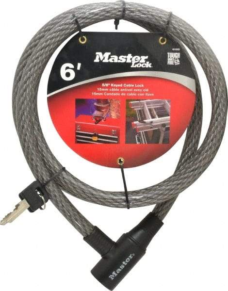 Master Lock - 6' Long Heavy Duty Cable Lock - 5/8" Diam, Keyed Different - Apex Tool & Supply
