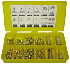 PRO-LUBE - 60 Piece, Metric, Box Plastic Steel Grease Fitting Set - Includes Metric Thread Types, Includes M10x1: (20) Straight, (4) 90°, M6x1: (12) Straight, (4) 90°, M8x1: (12) Straight, (4) 90° - Apex Tool & Supply