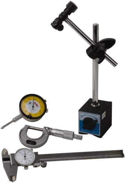 Import - 4 Piece, Machinist Caliper and Micrometer Tool Kit - Includes Base, Micrometer, Caliper and Indicator - Apex Tool & Supply