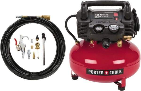 Porter-Cable - 0.8 hp, 2.6 CFM Hand Carry Pancake Compressor - 6 Gallon Tank, 10 Amp, 150 Max psi, 120V - Apex Tool & Supply