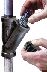 Flow Ezy Filters - 1-1/4 NPT Thread, 40 Micron, 5.1" Outside Diam, 6.4" Long, Stainless Steel Wire Cloth Media, Filter Assembly - Epoxy Coated Cast Iron - Apex Tool & Supply