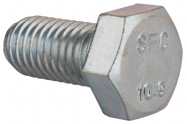 Value Collection - M12x1.75mm Metric Coarse, 25mm Length Under Head Hex Head Cap Screw - Fully Threaded, Grade 10.9 Steel, Zinc-Plated Finish, 19mm Hex - Apex Tool & Supply