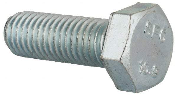 Value Collection - M12x1.75mm Metric Coarse, 35mm Length Under Head Hex Head Cap Screw - Fully Threaded, Grade 10.9 Steel, Zinc-Plated Finish, 19mm Hex - Apex Tool & Supply