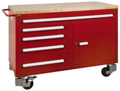 Vidmar - 3,600 Lb Capacity, 5 Drawer Roller Cabinet - 60" Wide x 27-3/4" Deep x 43" High, Steel, Red Gloss - Apex Tool & Supply