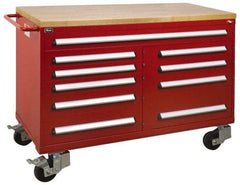 Vidmar - 4,800 Lb Capacity, 10 Drawer Roller Cabinet - 60" Wide x 27-3/4" Deep x 43" High, Steel, Red Gloss - Apex Tool & Supply