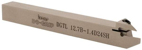 Iscar - 0.055" Min Groove Width, 4.7" OAL, Left Hand Indexable Grooving Cutoff Toolholder - 1/2" Shank Height x 1/2" Shank Width, DG. 14.. Insert Style, DGT Toolholder Style, Series Do Grip - Apex Tool & Supply