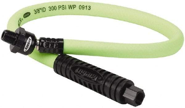 Legacy - 3/8" ID x 0.61" OD 2' Long Lead-In Whip Hose - FNPT x MNPT Ball Swivel Ends, 300 Working psi, 140°, 1/4" Fitting, Green - Apex Tool & Supply