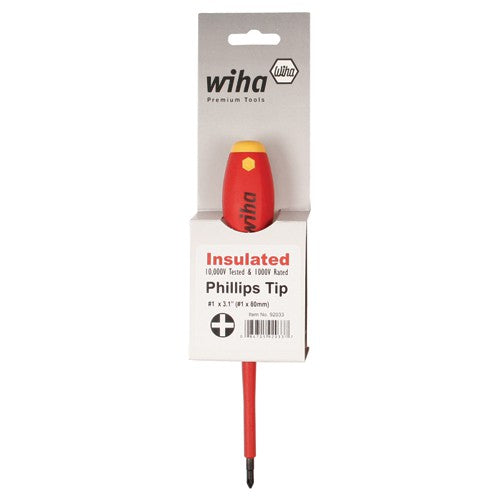 Insulated Cushion Grip Phillips Screwdriver #1 × 80 mm In Carded Hanger - Apex Tool & Supply
