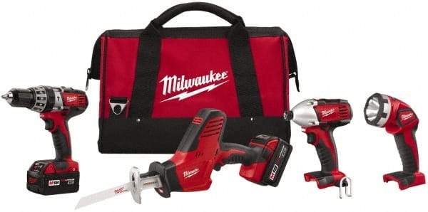 Milwaukee Tool - 18 Volt Cordless Tool Combination Kit - Includes 1/2" Hammer Drill, 1/4" Hex Impact Driver & One-Handed Hackzall Reciprocating Saw, Lithium-Ion Battery Included - Apex Tool & Supply