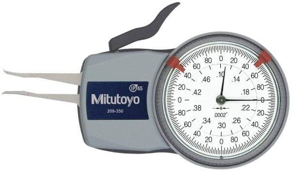Mitutoyo - 0.1 to 1/2" Inside Dial Caliper Gage - 0.0002" Graduation, 0.0008" Accuracy, 0.47" Leg Length, 0.027" Deep x 0.023" Wide Groove, Chisel Contact Points - Apex Tool & Supply
