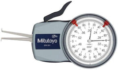 Mitutoyo - 0.2 to 0.6" Inside Dial Caliper Gage - 0.0002" Graduation, 0.0008" Accuracy, 1.37" Leg Length, 0.09" Deep x 0.032" Wide Groove, Ball Contact Points - Apex Tool & Supply