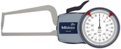 Mitutoyo - 0.8 Inch Max Measurement, 0.0005 Inch Graduation, Outside Dial Caliper Gage - 3.2 Inch Leg Length, 0.0015 Inch Accuracy - Apex Tool & Supply