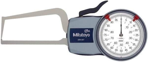 Mitutoyo - 0.8 Inch Max Measurement, 0.0005 Inch Graduation, Outside Dial Caliper Gage - 3.2 Inch Leg Length, 0.0015 Inch Accuracy - Apex Tool & Supply