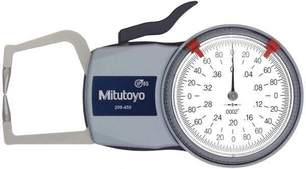 Mitutoyo - 0.4 Inch Max Measurement, 0.0002 Inch Graduation, Outside Dial Caliper Gage - 1.37 Inch Leg Length, 0.0008 Inch Accuracy - Apex Tool & Supply
