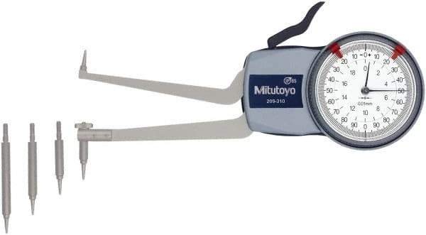 Mitutoyo - 50 to 100mm Inside Dial Caliper Gage - 0.01mm Graduation, 0.03mm Accuracy, 85mm Leg Length, 8.3mm Deep x 1.2mm Wide Groove, Ball Contact Points - Apex Tool & Supply