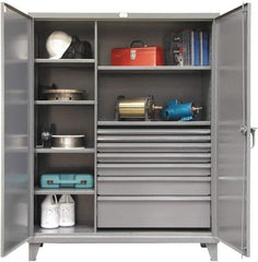 Strong Hold - 6 Shelf 7 Bin Locking Storage Cabinet - Steel, 60" Wide x 24" Deep x 78" High, Dark Gray - Apex Tool & Supply