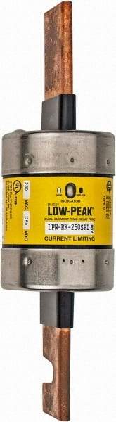 Cooper Bussmann - 250 VAC/VDC, 250 Amp, Time Delay General Purpose Fuse - Bolt-on Mount, 8-5/8" OAL, 100 at DC, 300 at AC (RMS) kA Rating, 2-3/8" Diam - Apex Tool & Supply