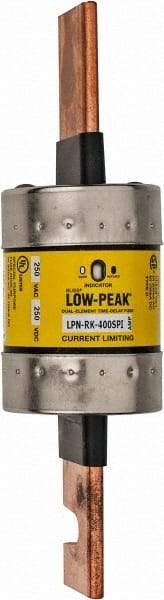 Cooper Bussmann - 250 VAC/VDC, 400 Amp, Time Delay General Purpose Fuse - Bolt-on Mount, 8-5/8" OAL, 100 at DC, 300 at AC (RMS) kA Rating, 2-3/8" Diam - Apex Tool & Supply