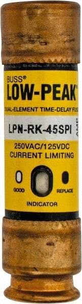 Cooper Bussmann - 125 VDC, 250 VAC, 45 Amp, Time Delay General Purpose Fuse - Fuse Holder Mount, 76.2mm OAL, 100 at DC, 300 at AC (RMS) kA Rating, 13/16" Diam - Apex Tool & Supply