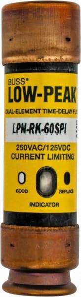 Cooper Bussmann - 125 VDC, 250 VAC, 60 Amp, Time Delay General Purpose Fuse - Fuse Holder Mount, 76.2mm OAL, 100 at DC, 300 at AC (RMS) kA Rating, 13/16" Diam - Apex Tool & Supply
